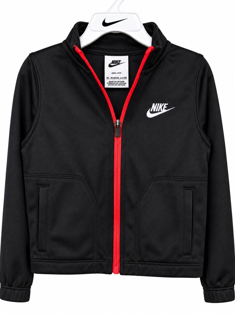 Nike Kids Black Jacket with Red Zip and White Logo
